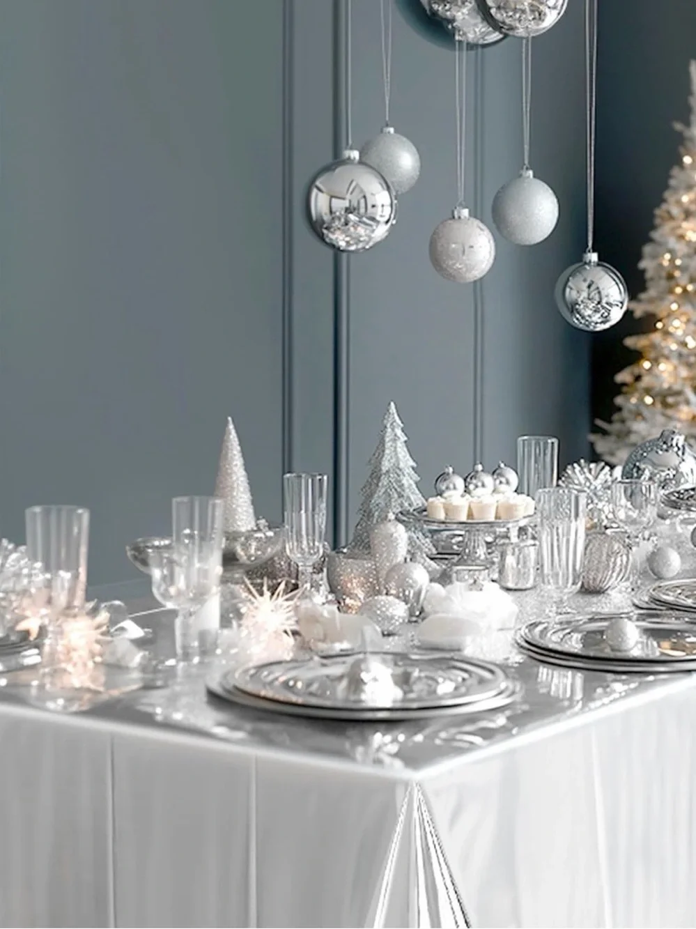 Silver Metallic Plastic Tablecloth 54x72 Reusable Waterproof Party Cover